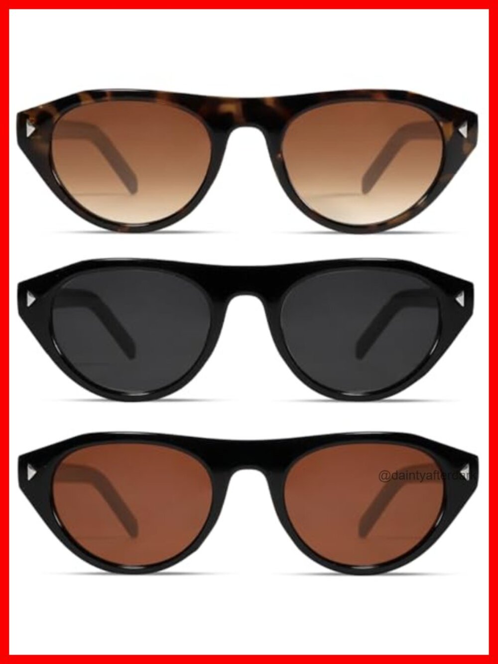 Retro Oval Cat Eye Sunglasses UV400 Lightweight Plastic Frame Gift Set